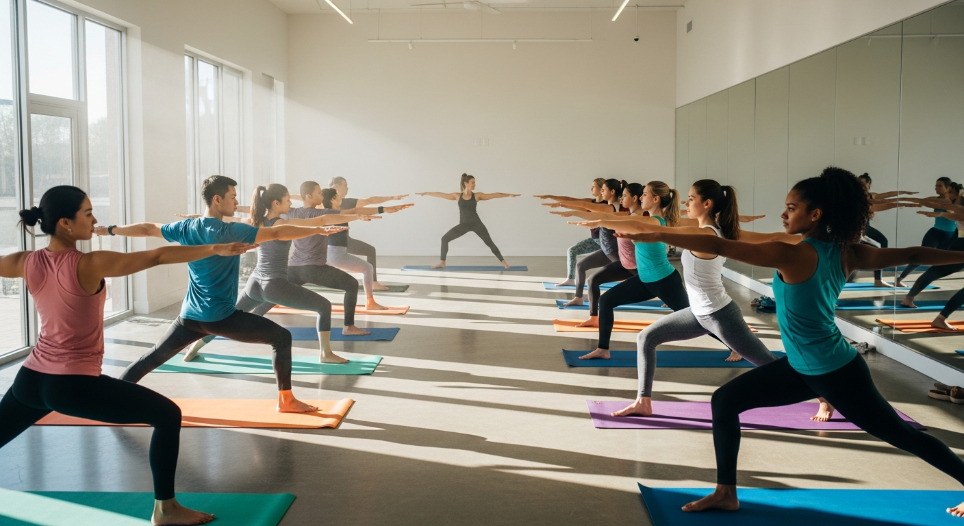 Групповые занятия йогой в студии Flex Space