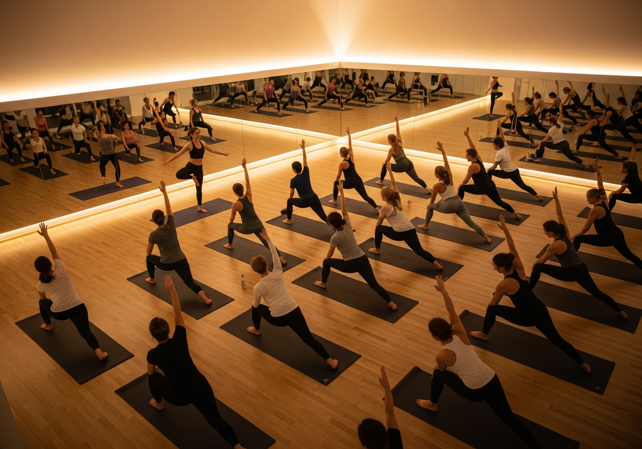 Групповое занятие йогой в студии